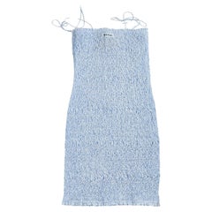 MIU MIU Tie Shoulder Smocked Gingham Midi Dress - Size 8 (UK)