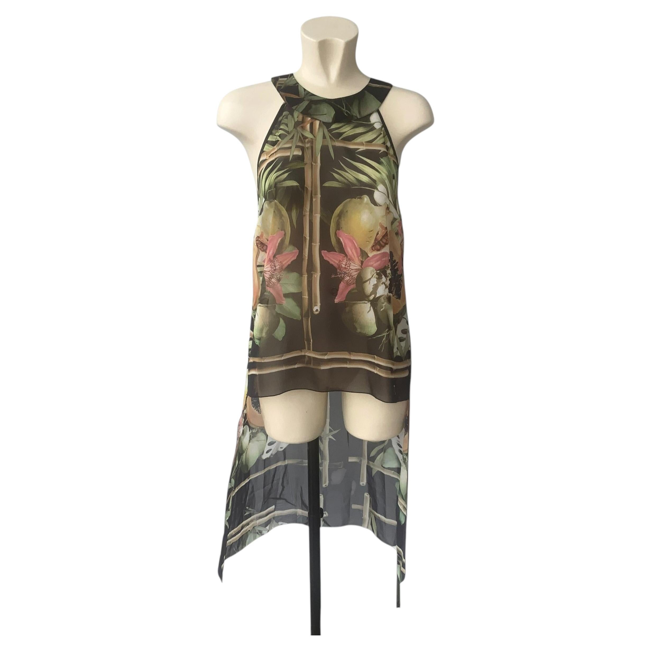 Asymmetrisches Miu Miu-Top aus Seide mit tropischem Print und drapiertem Saum im Angebot