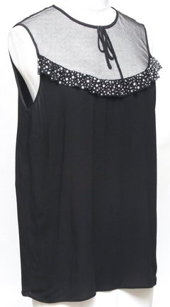MIU MIU Top Blouse Shirt Sleeveless Black Viscose Tie Sequin Sz 42 NWT