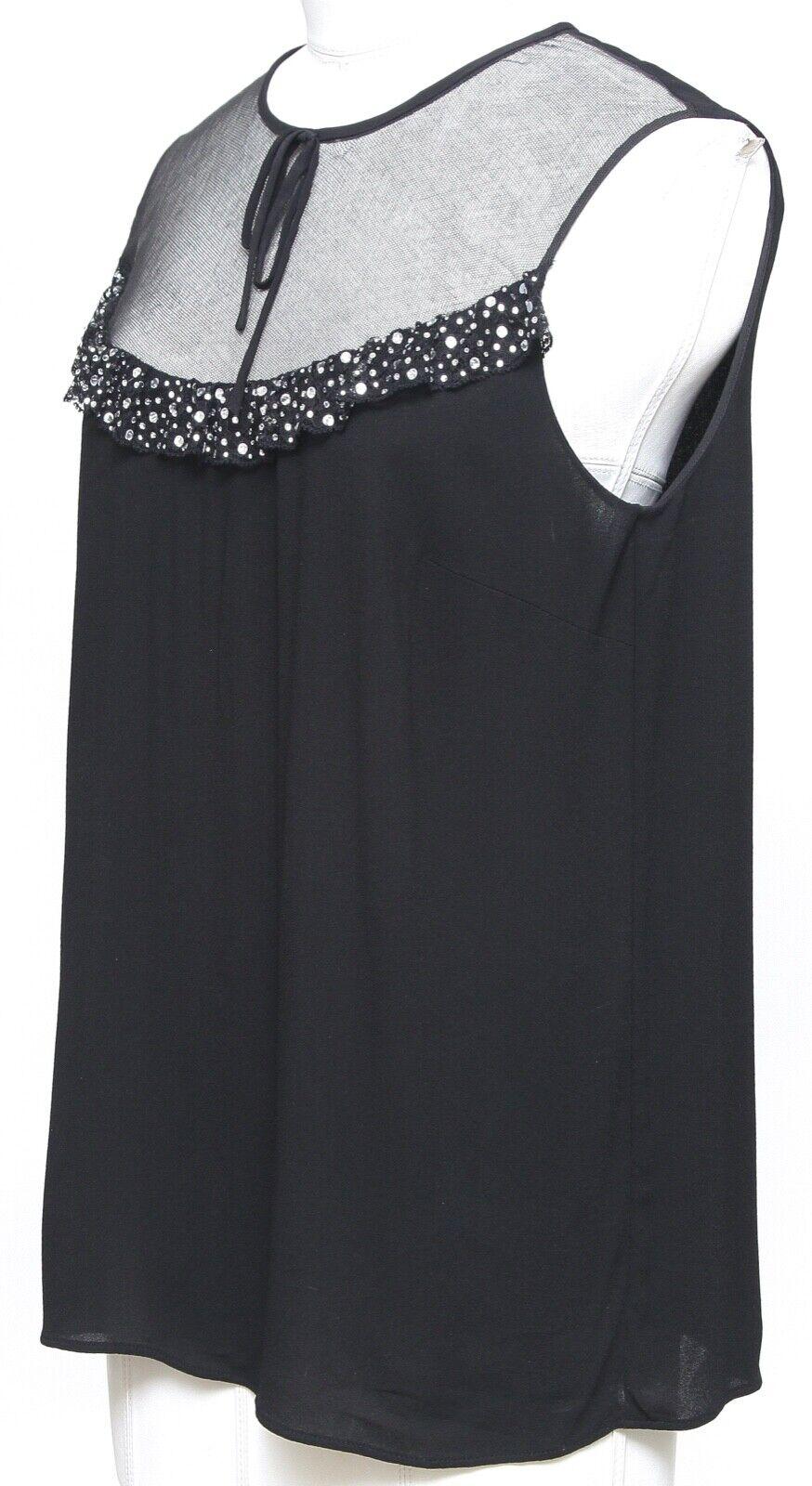 MIU MIU Top Blouse Shirt Sleeveless Black Viscose Tie Sequin Sz 42 NWT In New Condition For Sale In Hollywood, FL