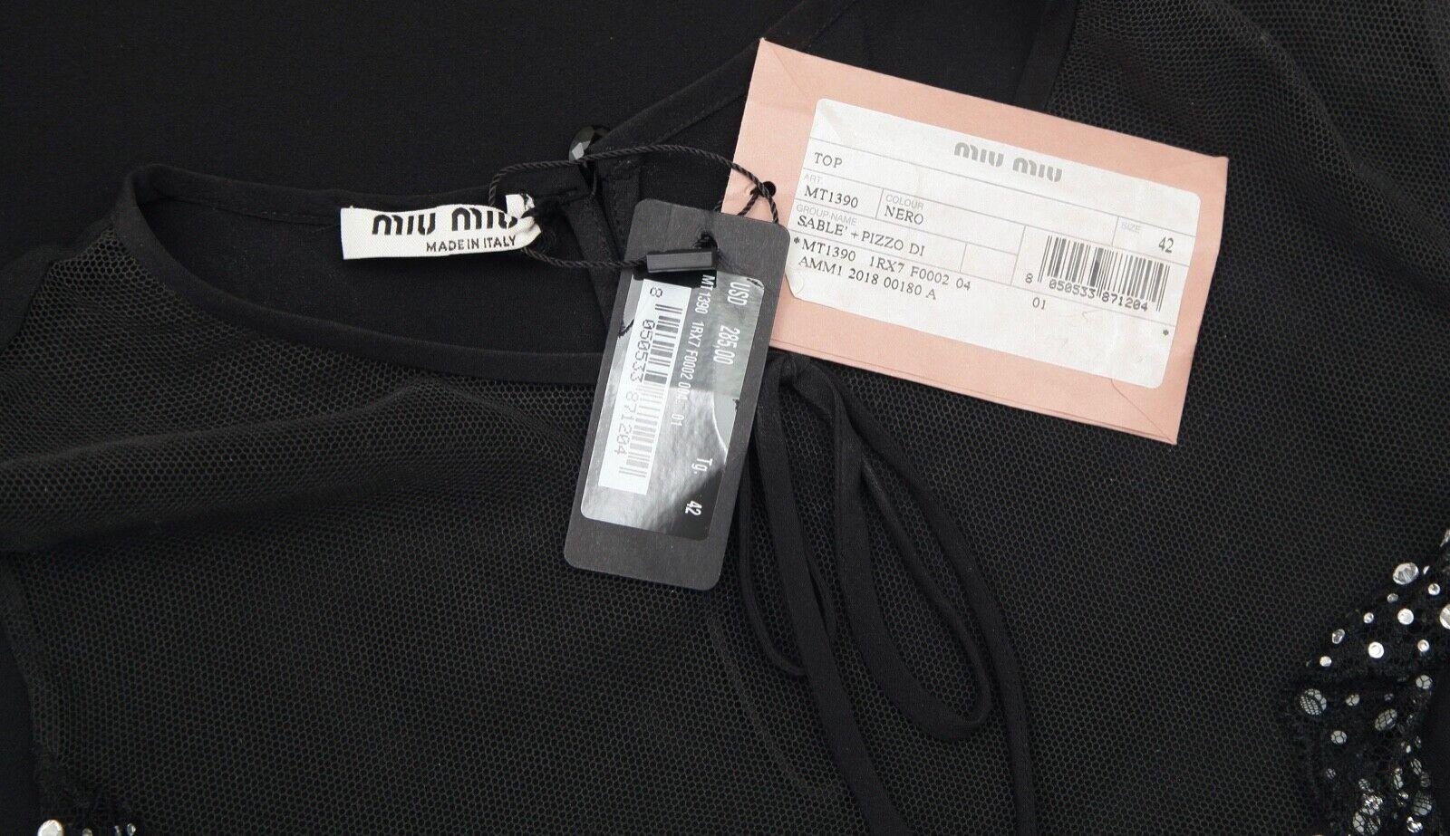 MIU MIU Top Blouse Shirt Sleeveless Black Viscose Tie Sequin Sz 42 NWT For Sale 5