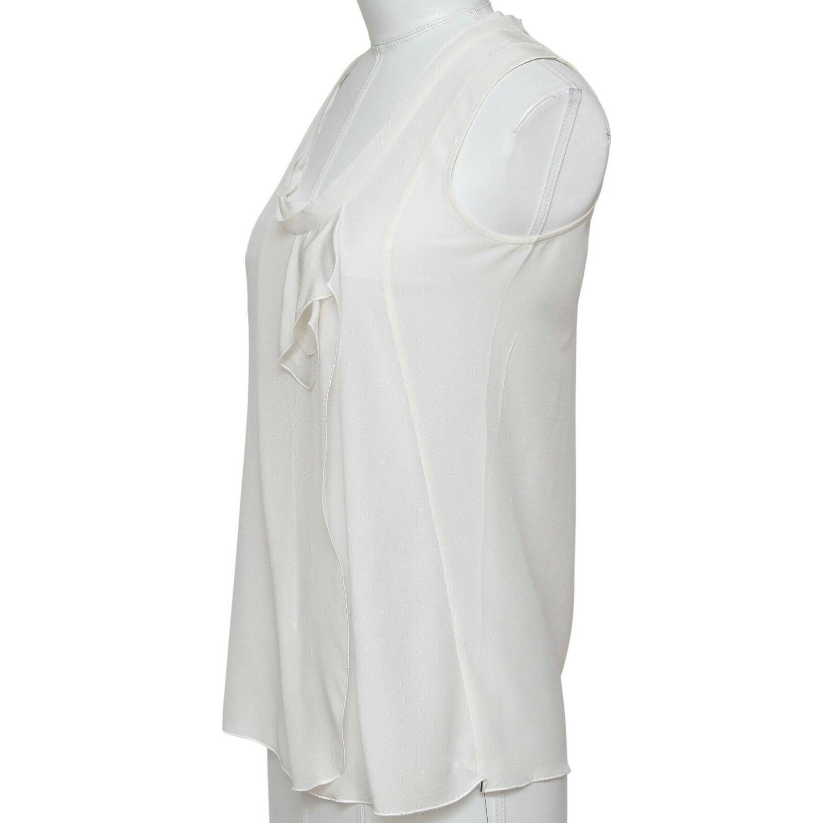 Gray MIU MIU Blouse Top Shirt Sleeveless Silk Ivory Ruffle Sz 36 BNWT For Sale