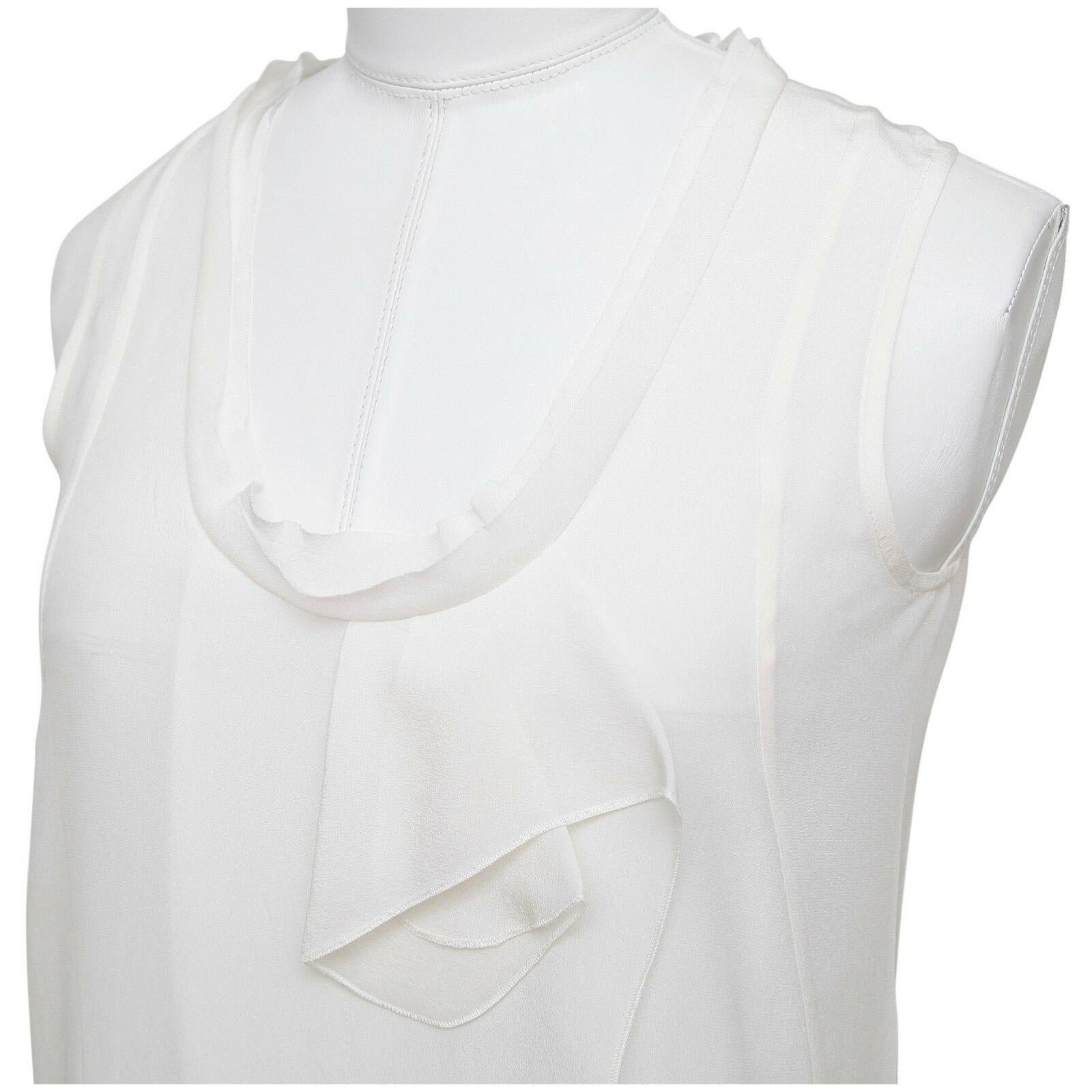 MIU MIU Blouse Top Shirt Sleeveless Silk Ivory Ruffle Sz 36 BNWT In New Condition For Sale In Hollywood, FL