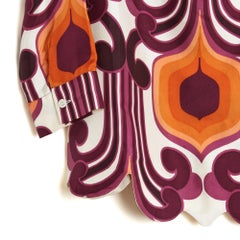 Miu Miu Top FR40 Geometric Print Ecru Silk Twill Blouse UK12 US10 Pristine