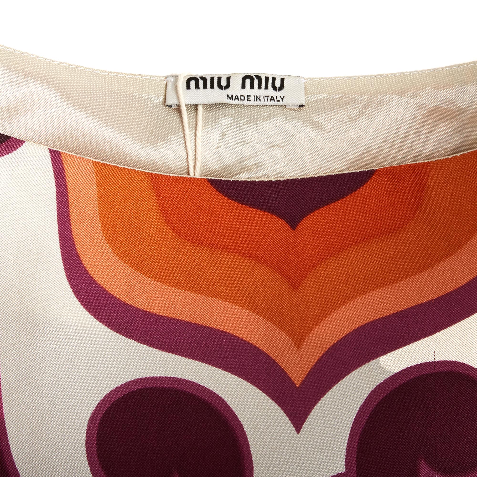 Women's or Men's Miu Miu Top FR40 Geometric Print Ecru Silk Twill Blouse UK12 US10 Pristine For Sale