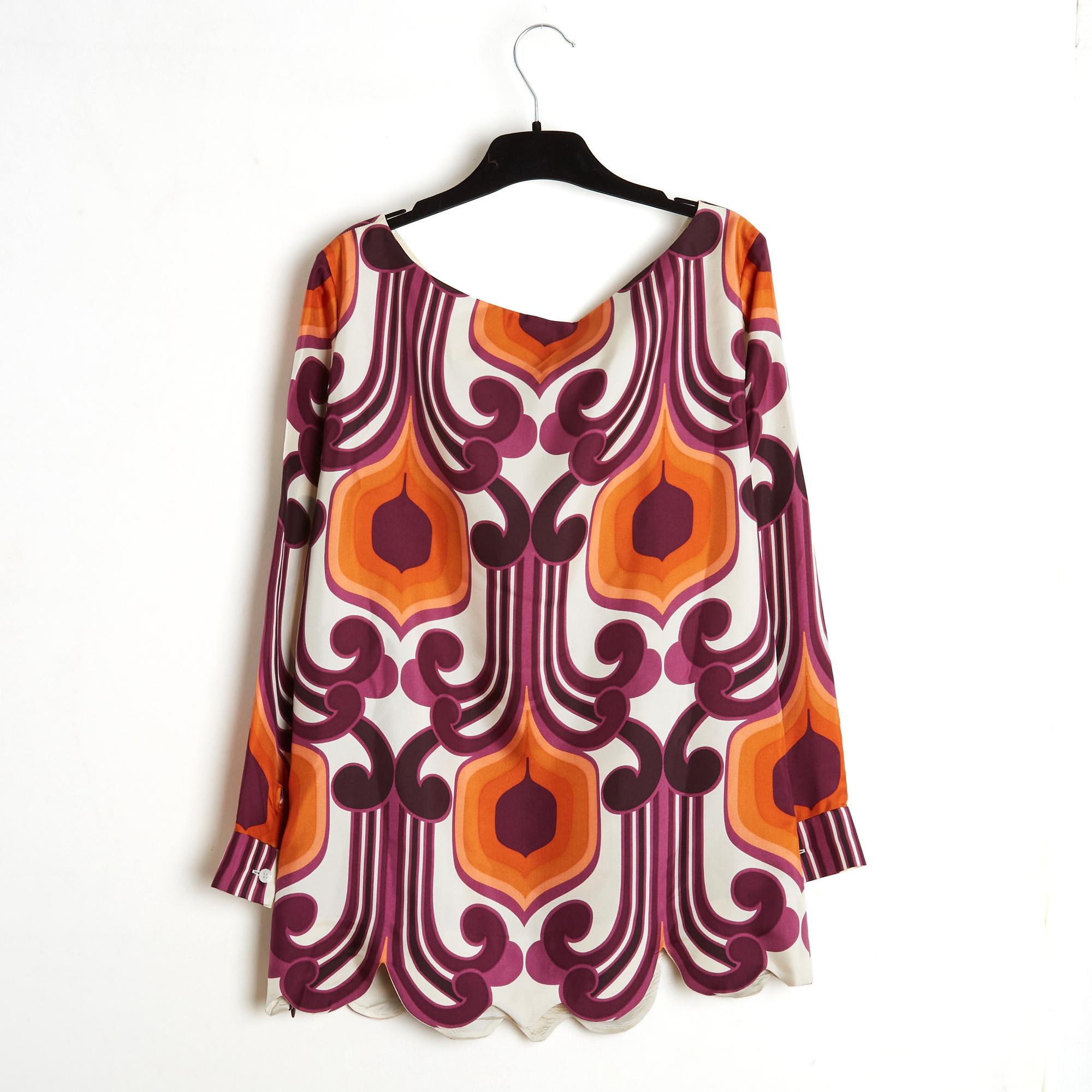 Miu Miu Top FR40 Geometric Print Ecru Silk Twill Blouse UK12 US10 Pristine For Sale 1