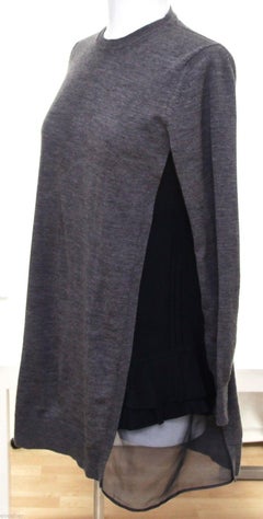 MIU MIU Top Pullover Strick Tunika Wolle Grau Marine Seide Langarm Sz 36