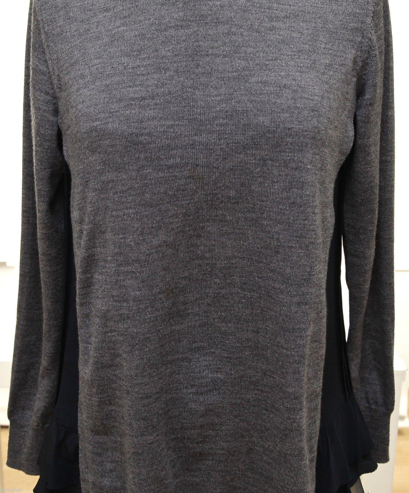MIU MIU Top Sweater Knit Tunic Wool Grey Navy Silk Long Sleeve Sz 36 In Good Condition For Sale In Hollywood, FL