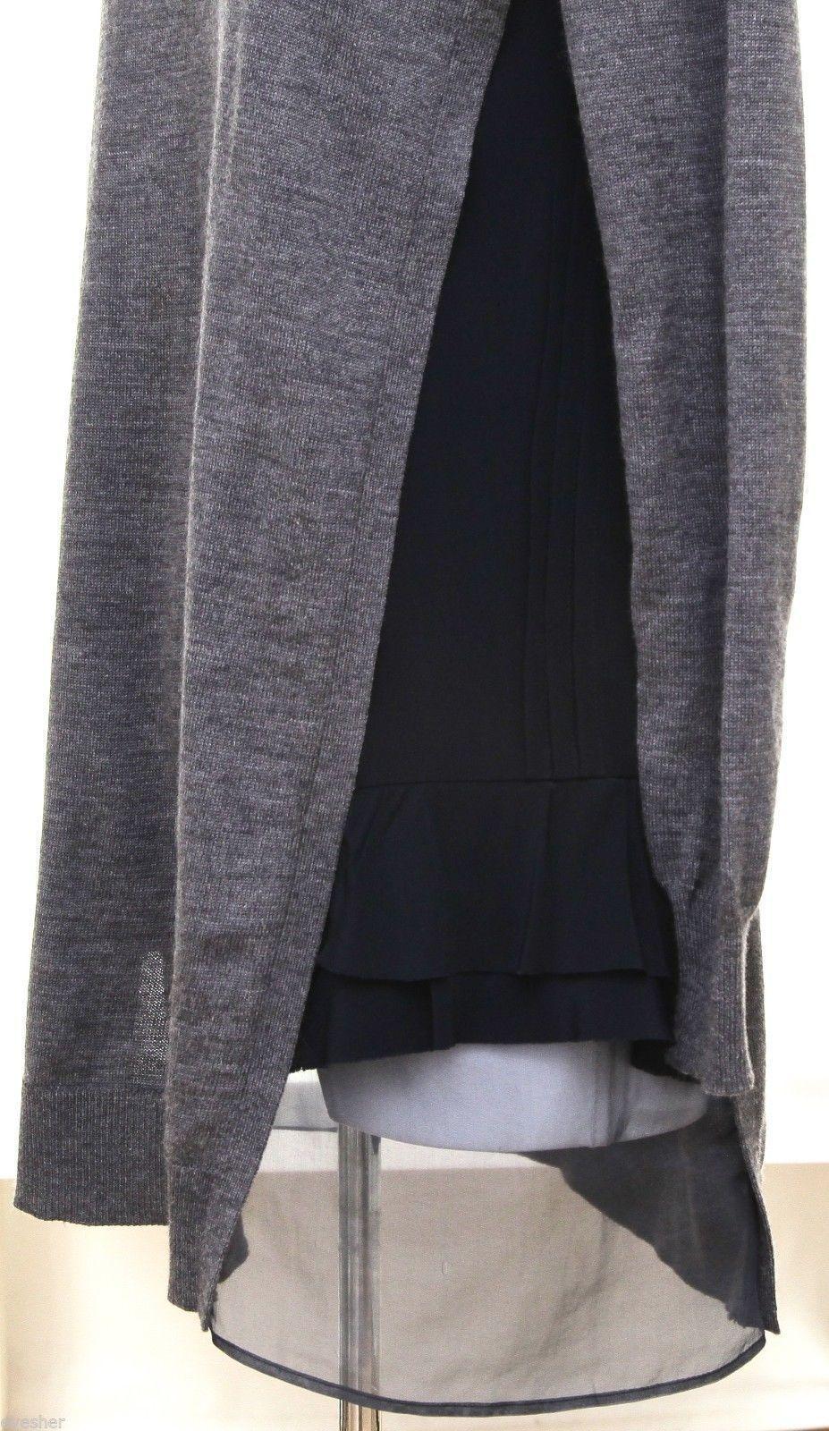 Women's MIU MIU Top Sweater Knit Tunic Wool Grey Navy Silk Long Sleeve Sz 36 For Sale