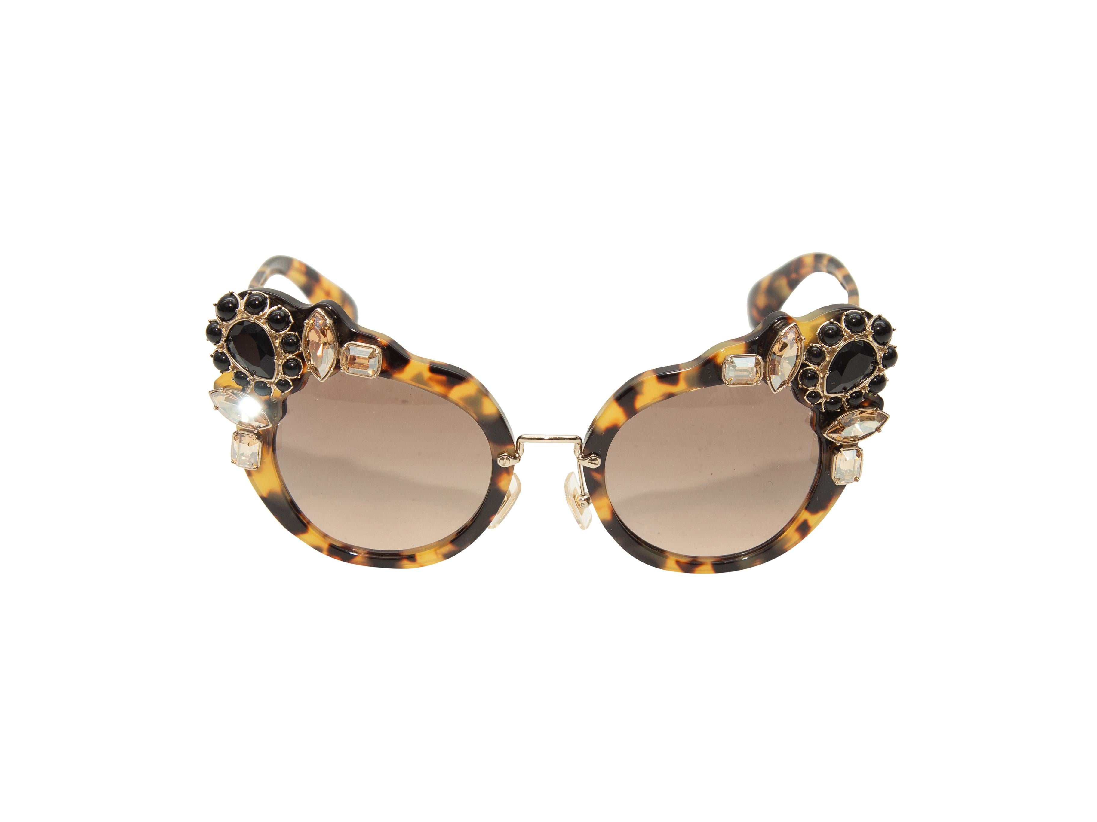 Miu Miu Tortoiseshell Embellished Cat Eye Sunglasses
