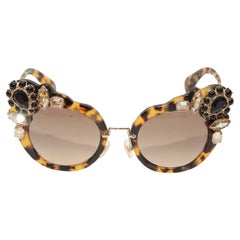 Used Miu Miu Tortoiseshell Embellished Cat Eye Sunglasses