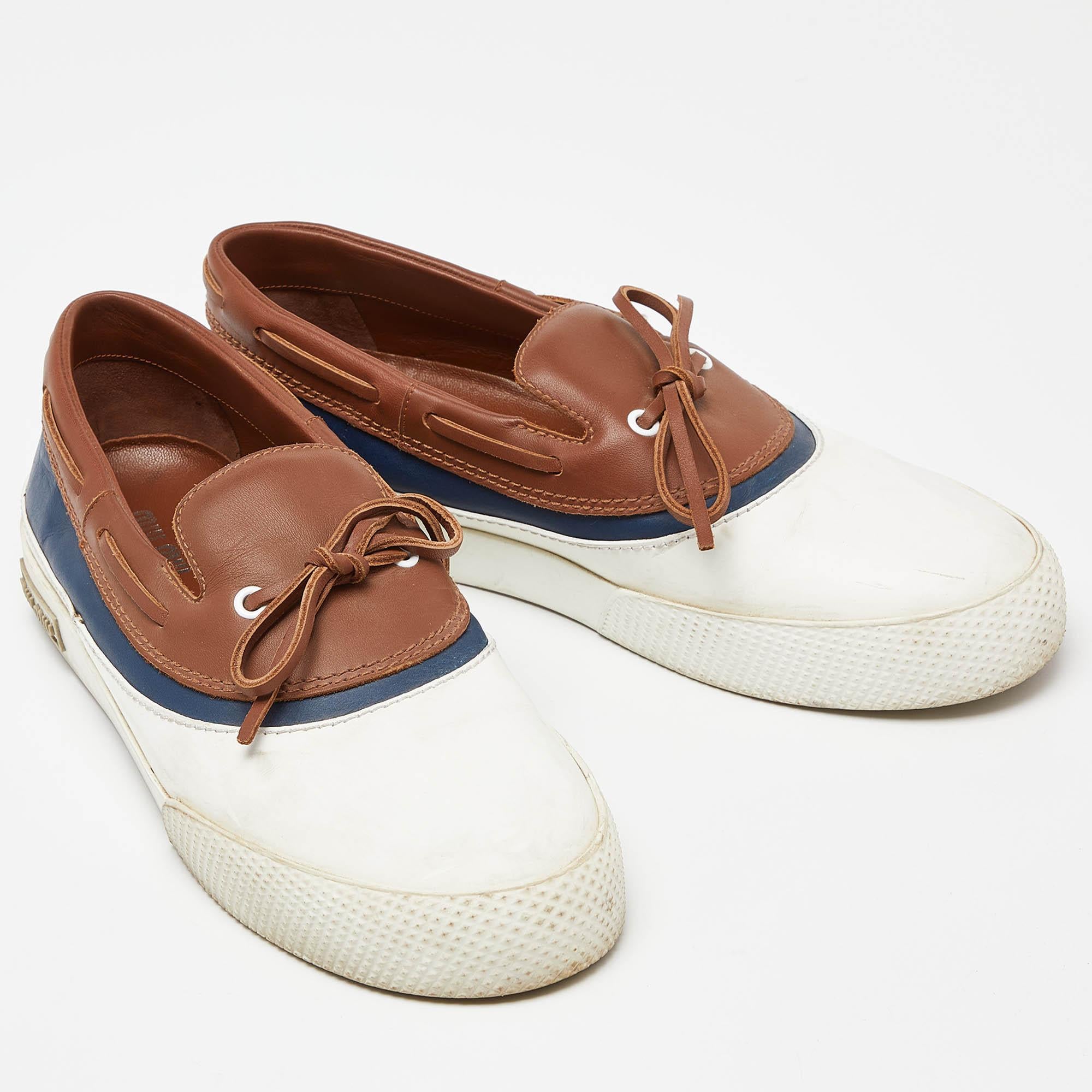 Miu Miu Tri Color Leather Slip On Sneakers Size 39.5 In Good Condition In Dubai, Al Qouz 2
