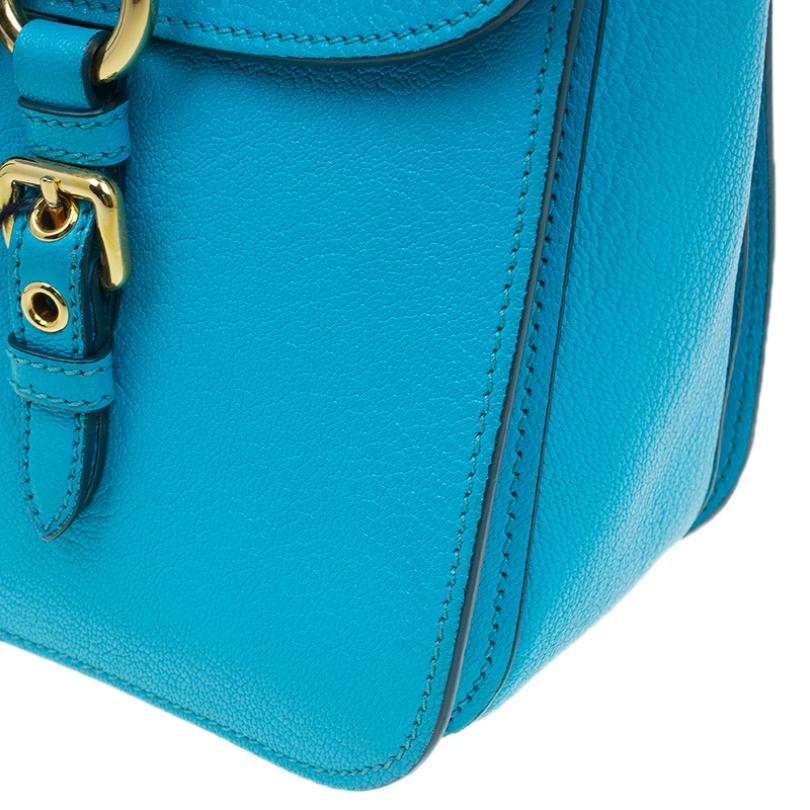 Miu Miu Turquoise Blue Leather Large Madras Flap Satchel Bag 6