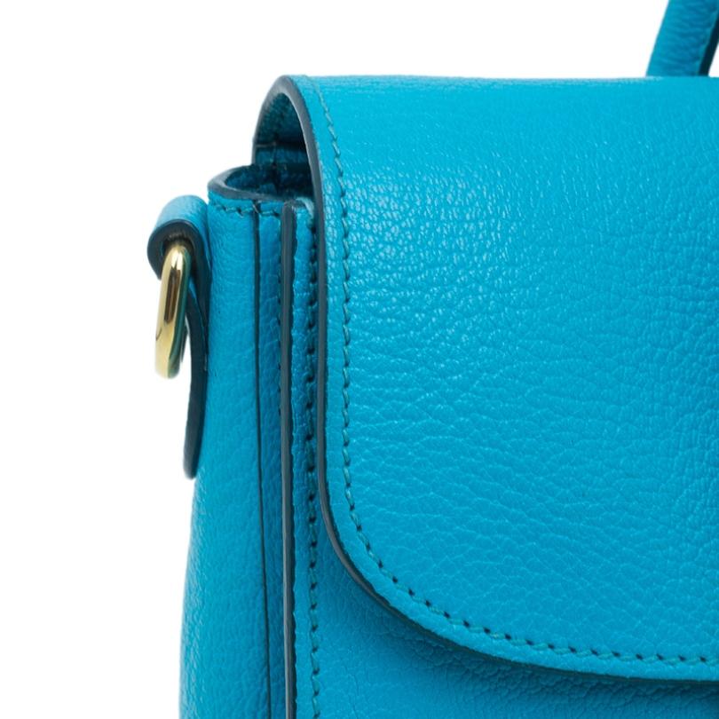 Miu Miu Turquoise Blue Leather Large Madras Flap Satchel Bag 7