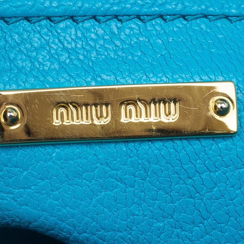 Miu Miu Turquoise Blue Leather Large Madras Flap Satchel Bag 2