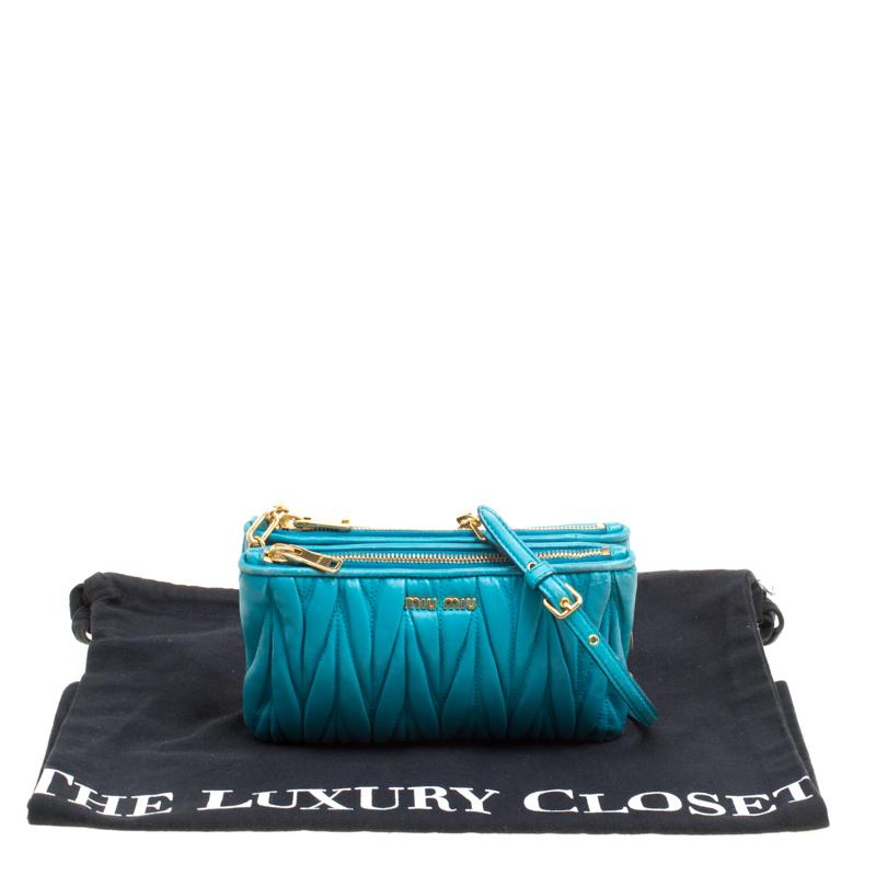 Miu Miu Turquoise Matelasse Leather Double Zip Crossbody Bag 3