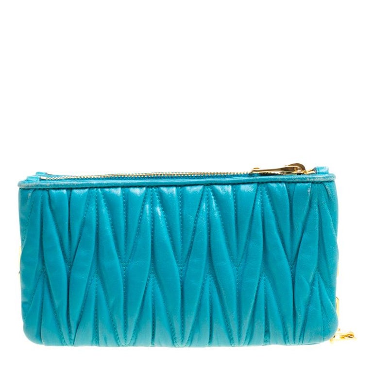 Miu Miu Turquoise Matelasse Leather Double Zip Crossbody Bag For Sale at 1stDibs miu miu