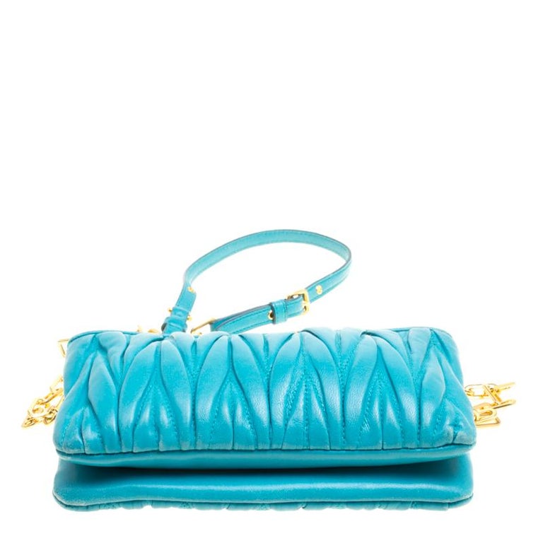 Miu Miu Turquoise Matelasse Leather Double Zip Crossbody Bag For Sale