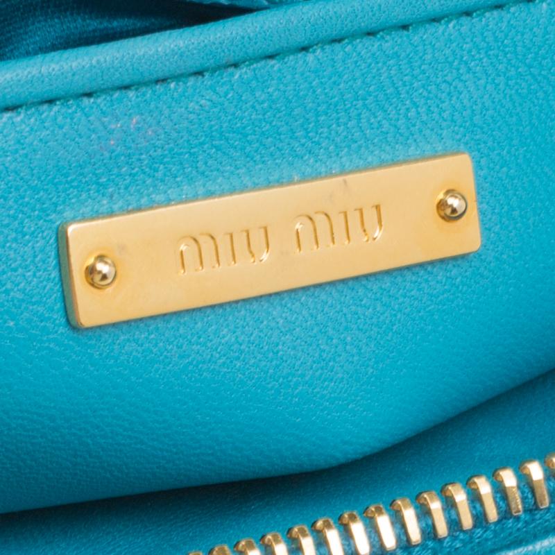 Women's Miu Miu Turquoise Matelasse Leather Double Zip Crossbody Bag