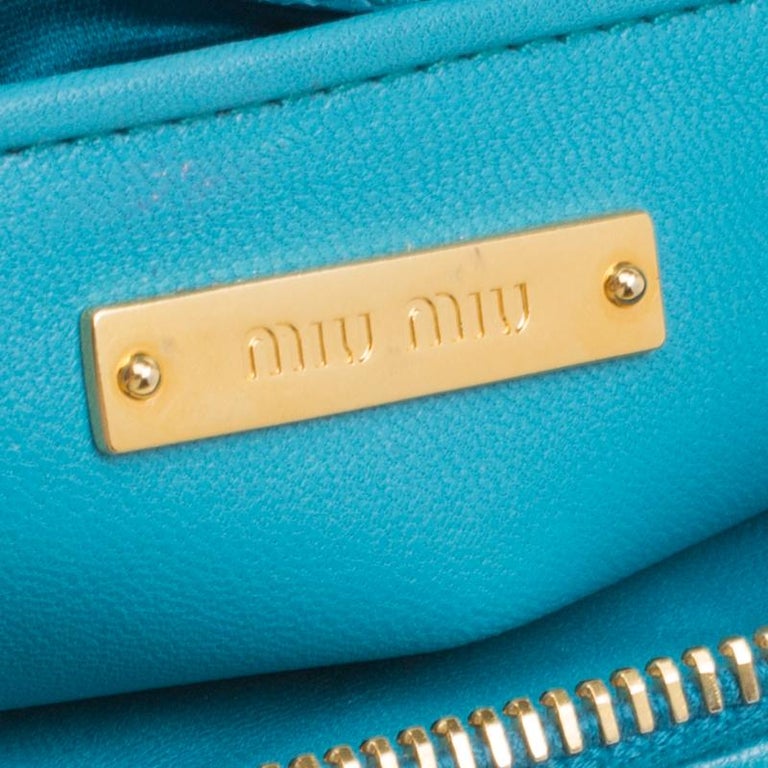 Miu Miu Turquoise Matelasse Leather Double Zip Crossbody Bag For Sale