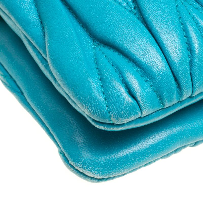Miu Miu Turquoise Matelasse Leather Double Zip Crossbody Bag 1