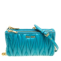 Miu Miu Turquoise Matelasse Leather Double Zip Crossbody Bag