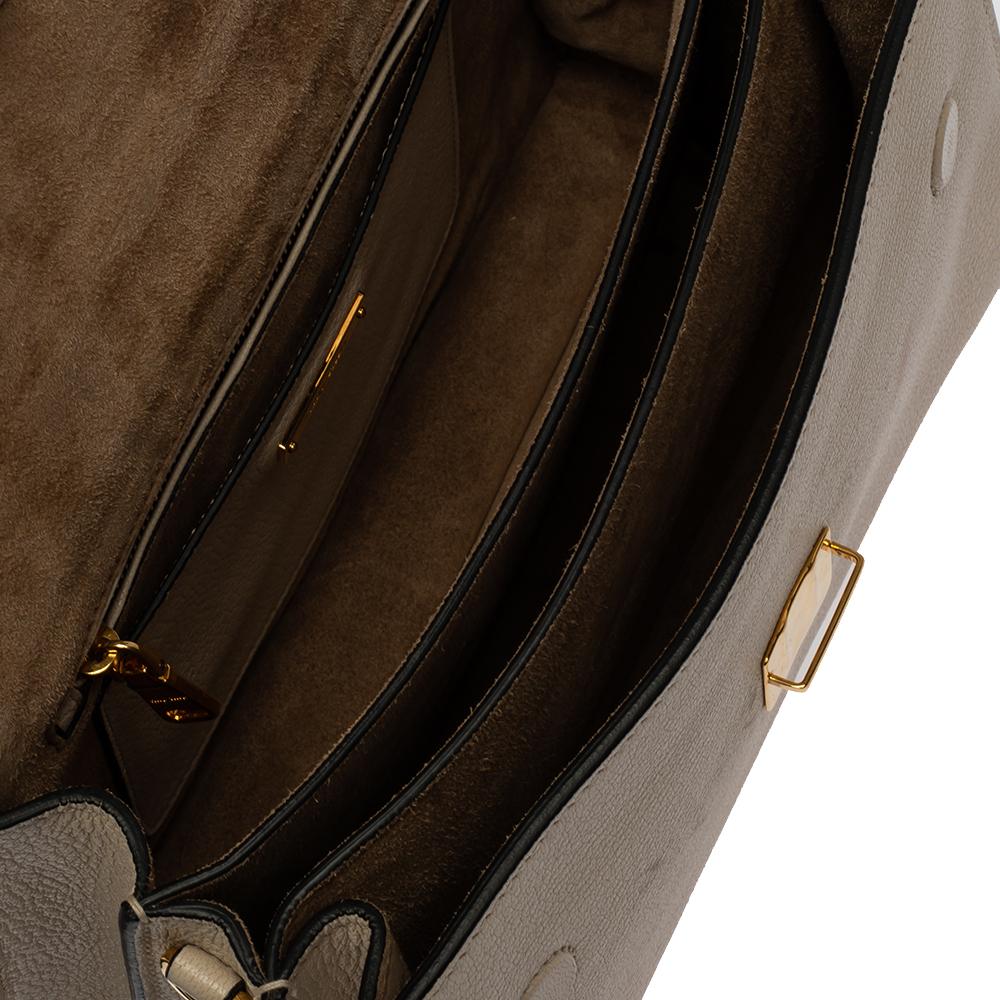 Miu Miu Two Tone Beige Leather Madras Top Handle Bag 6