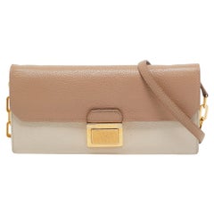 Miu Miu Two Tone Beige Leather Wallet on Chain