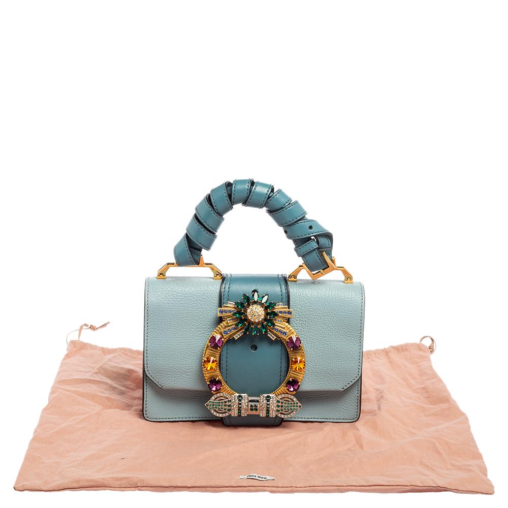 Miu Miu Two Tone Blue Leather Crystal Embellished Flap Top Handle Bag 2