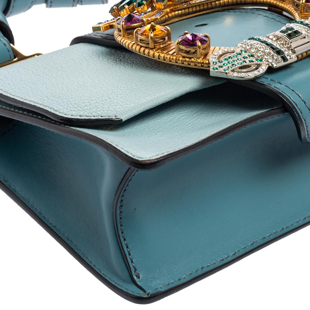 Gray Miu Miu Two Tone Blue Leather Crystal Embellished Flap Top Handle Bag