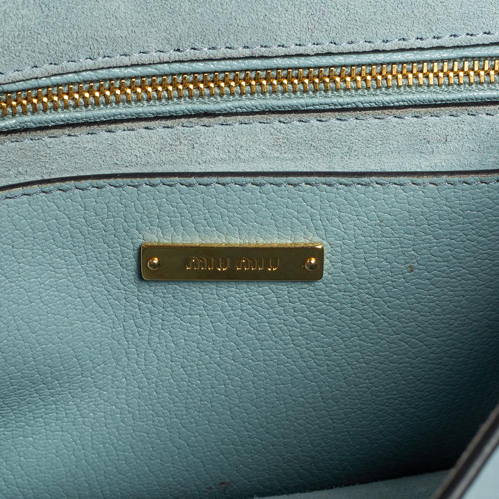 Women's Miu Miu Two Tone Blue Leather Crystal Embellished Flap Top Handle Bag
