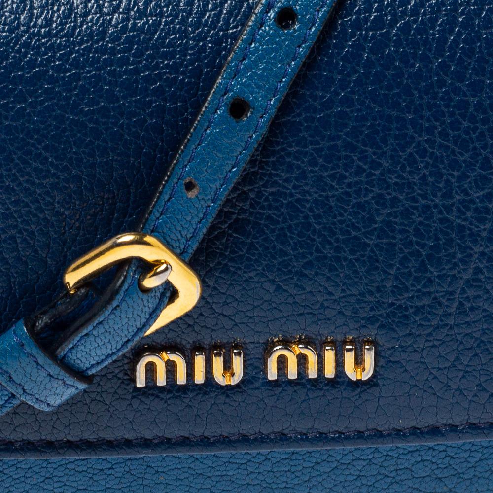Miu Miu Two Tone Blue Leather Logo Flap Wallet on Chain 4