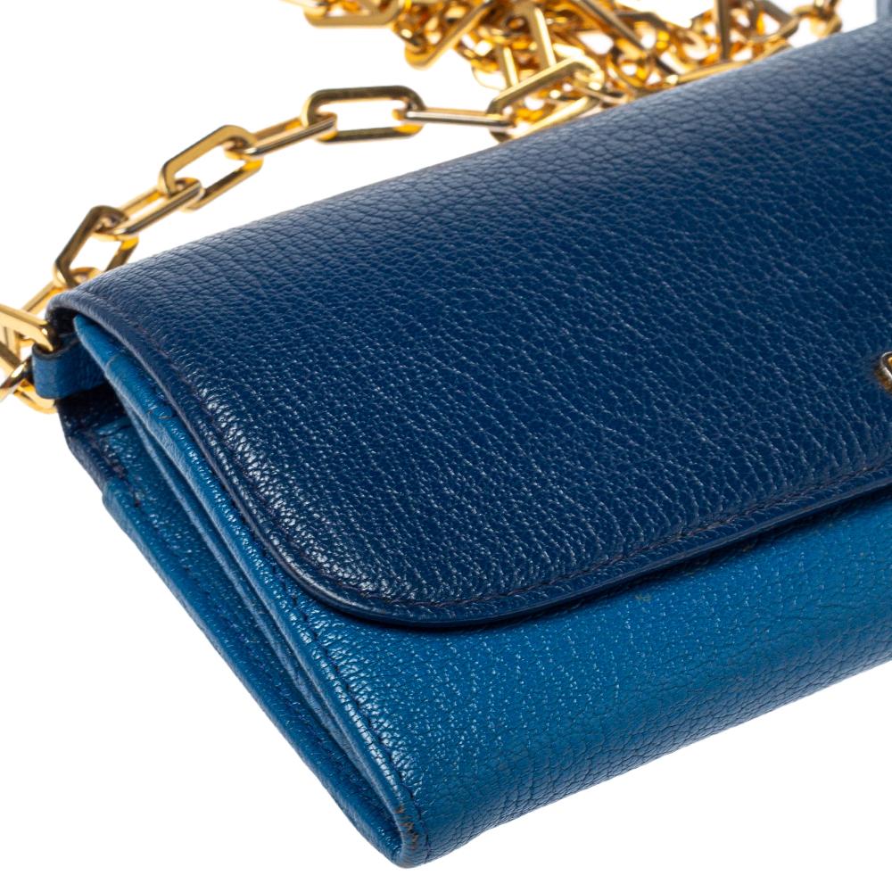 Miu Miu Two Tone Blue Leather Logo Flap Wallet on Chain 5
