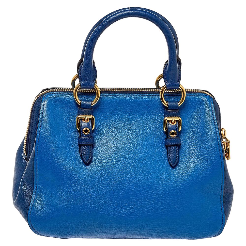 Miu Miu Zweifarbig Blau Madras Leder Doktor Satchel Damen