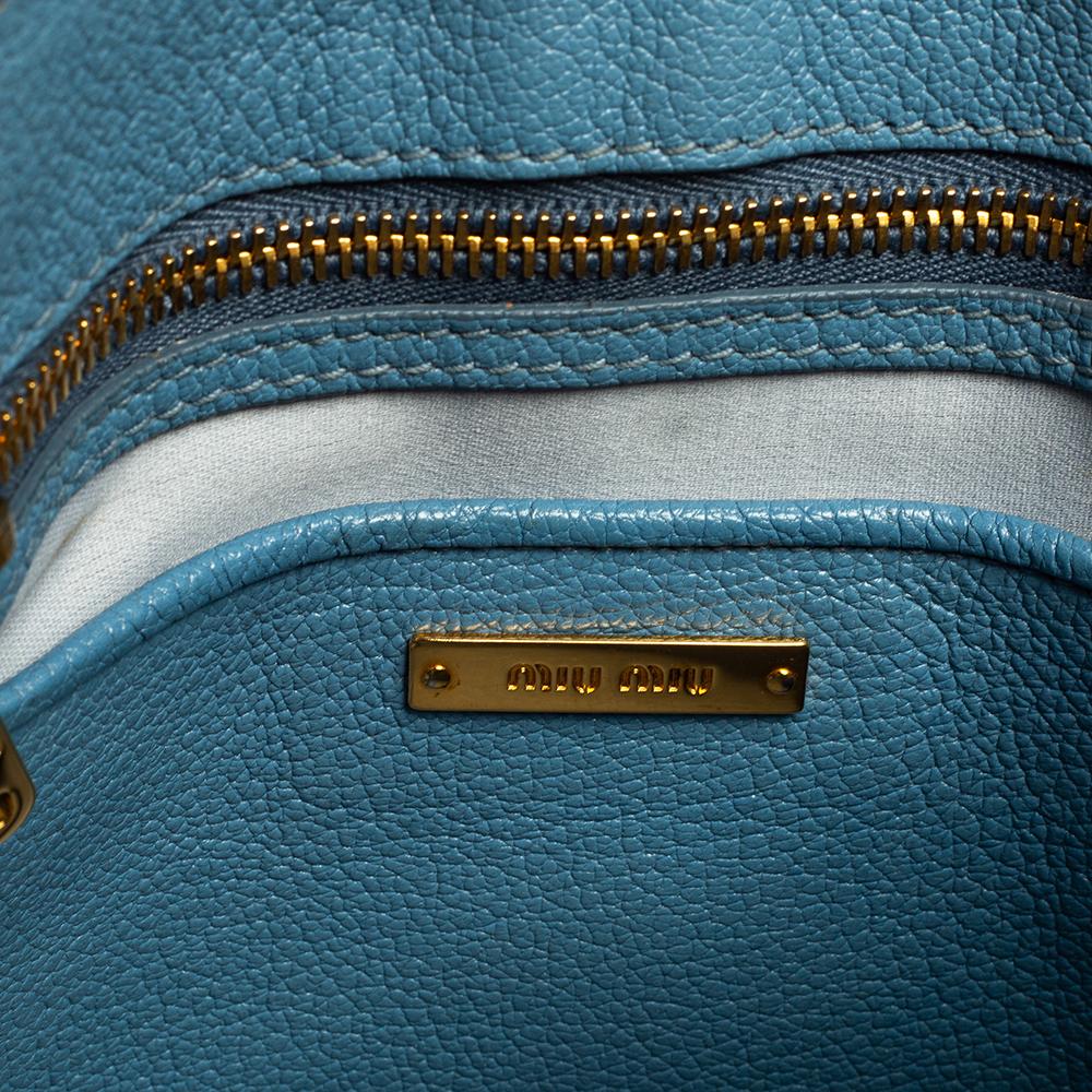 Miu Miu Two Tone Blue Madras Leather Tote 4