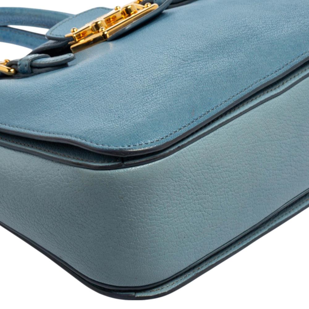Miu Miu Two Tone Blue Madras Leather Tote 5