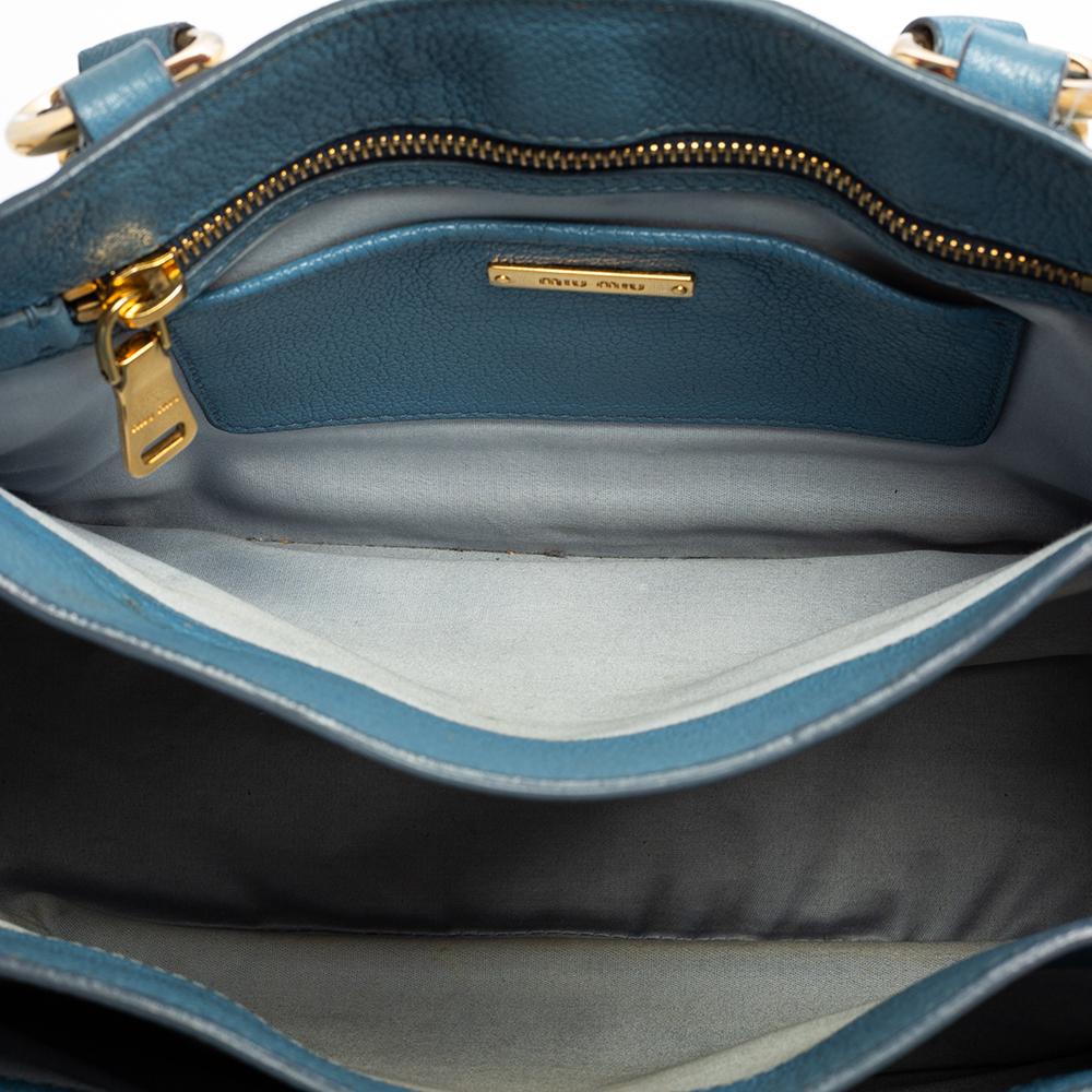 Miu Miu Two Tone Blue Madras Leather Tote 1