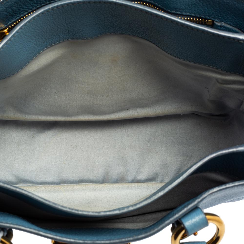 Miu Miu Two Tone Blue Madras Leather Tote 3