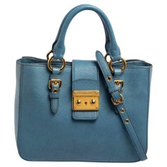 Miu Miu Two Tone Blue Madras Leather Tote