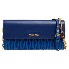 Miu Miu Two Tone Blue Matelassé Leather Chain Clutch