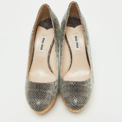 Miu Miu Two Tone Embossed Snakeskin Cork Wedge Pumps Size 37