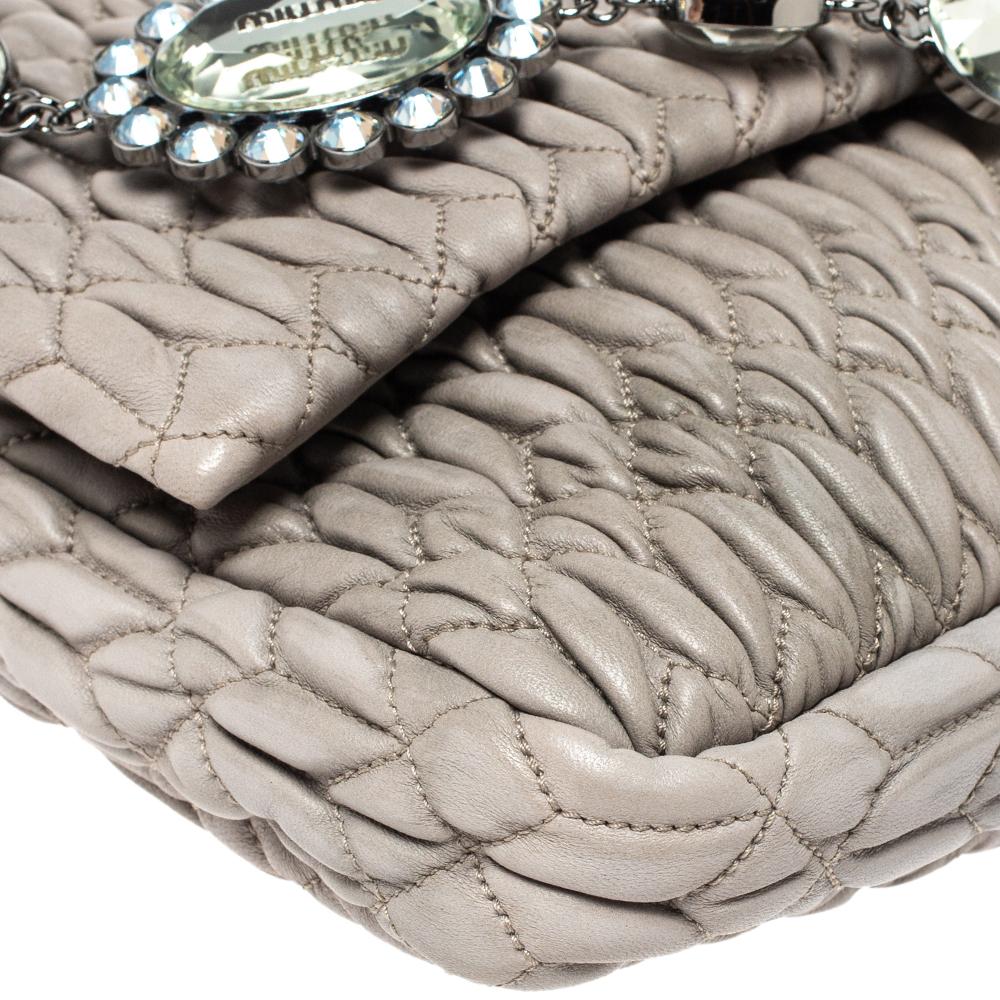 Women's Miu Miu Two Tone Grey Matelassé Leather Crystal Flap Shoulder Bag