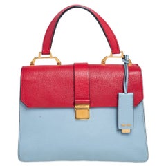 miu miu top handle bag Used Miu Miu Two Tone Leather Madras Top Handle Bag