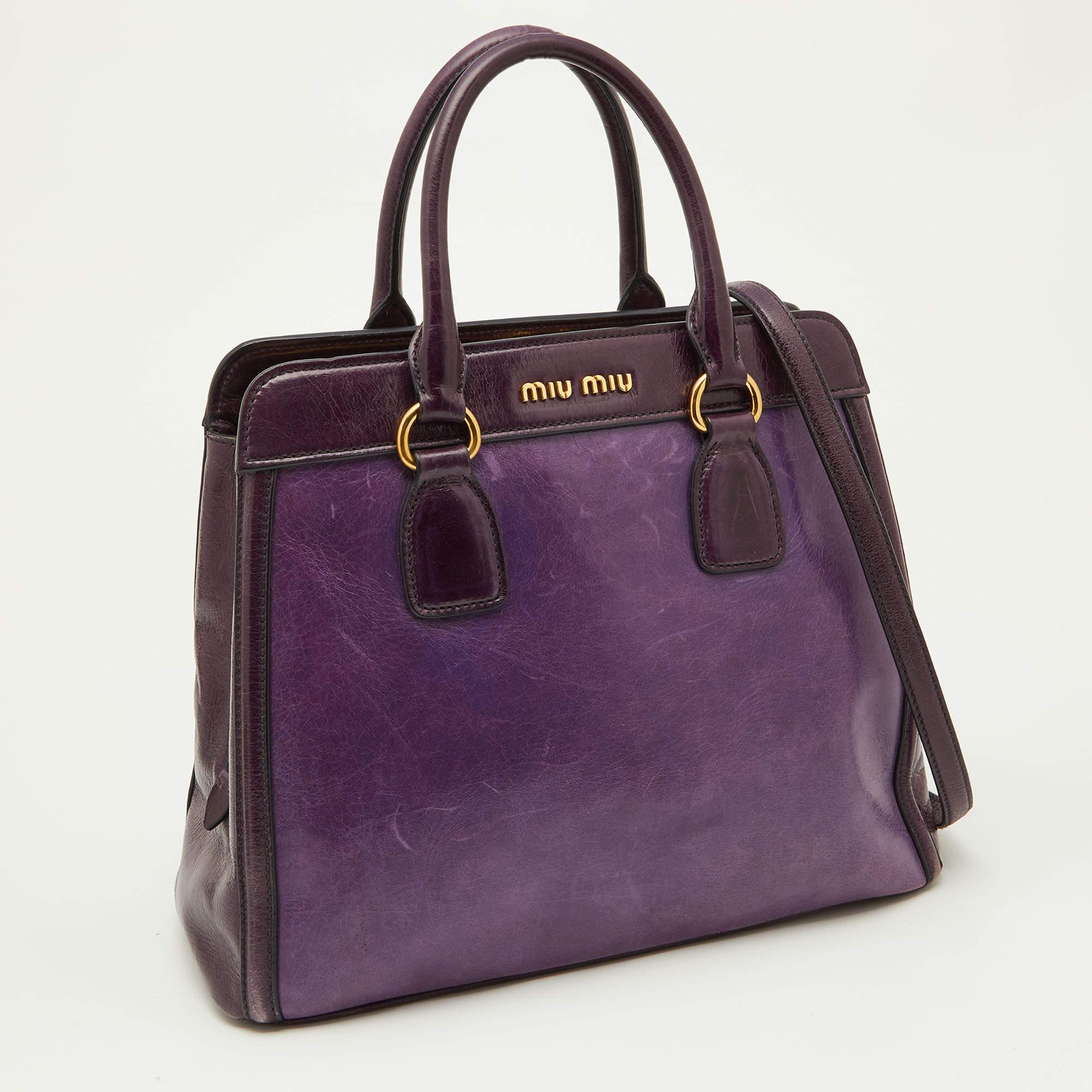Miu Miu Two Tone Purple Leather Middle Zip Tote For Sale 8