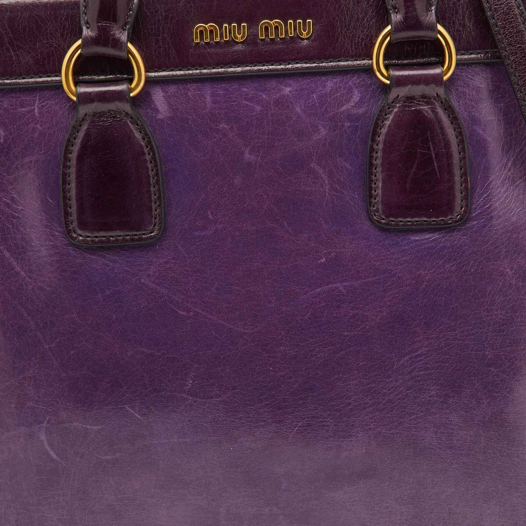 Miu Miu Two Tone Purple Leather Middle Zip Tote For Sale 9