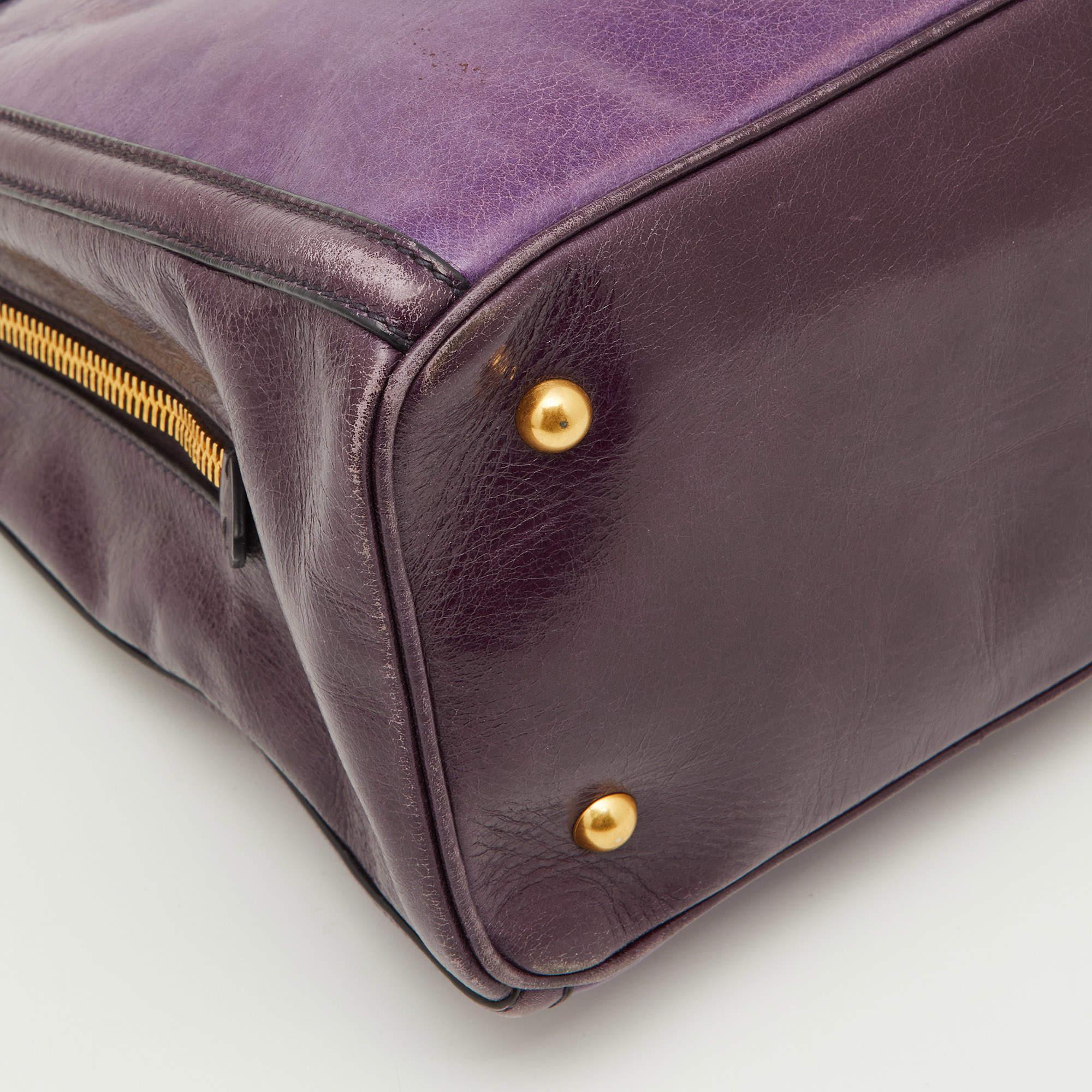Miu Miu Two Tone Purple Leather Middle Zip Tote For Sale 2