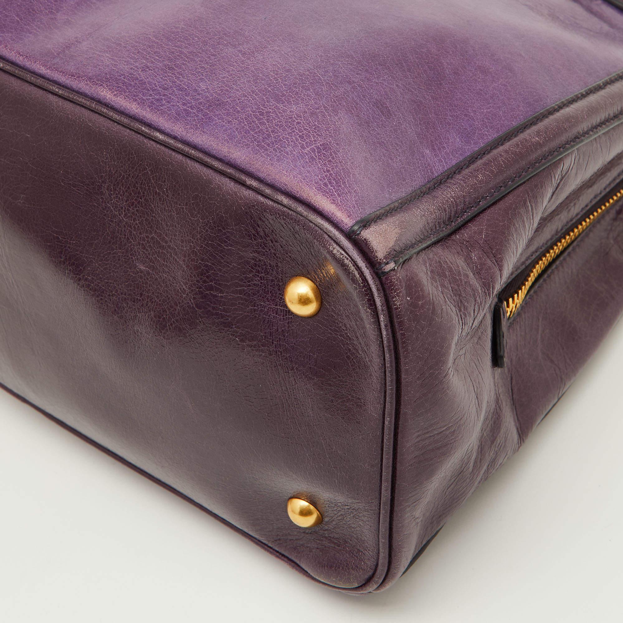 Miu Miu Two Tone Purple Leather Middle Zip Tote For Sale 3