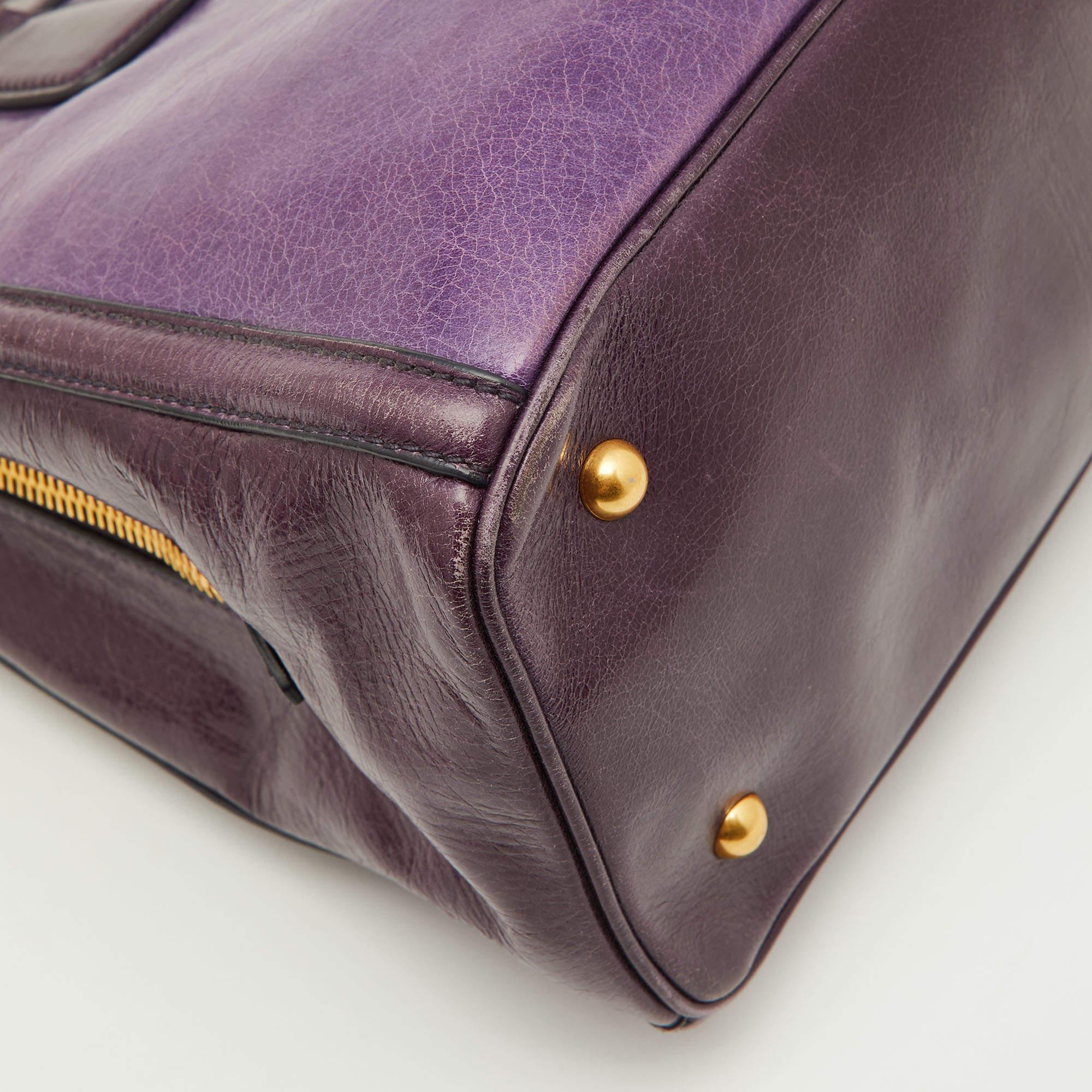 Miu Miu Two Tone Purple Leather Middle Zip Tote For Sale 4