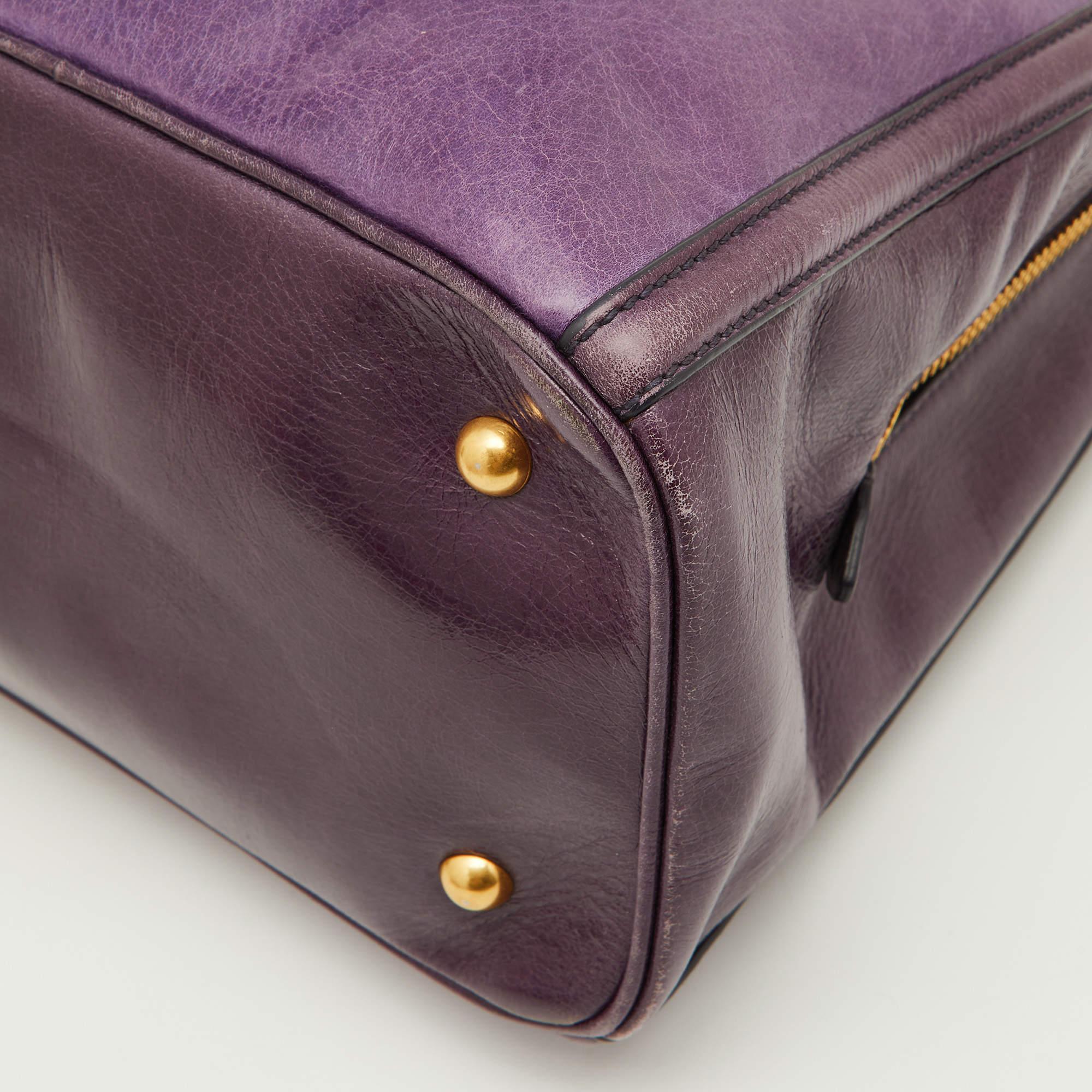 Miu Miu Two Tone Purple Leather Middle Zip Tote For Sale 5