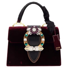 Miu Miu Velvet and Patent Leather Crystal Embellished Flap Top Handle Bag 